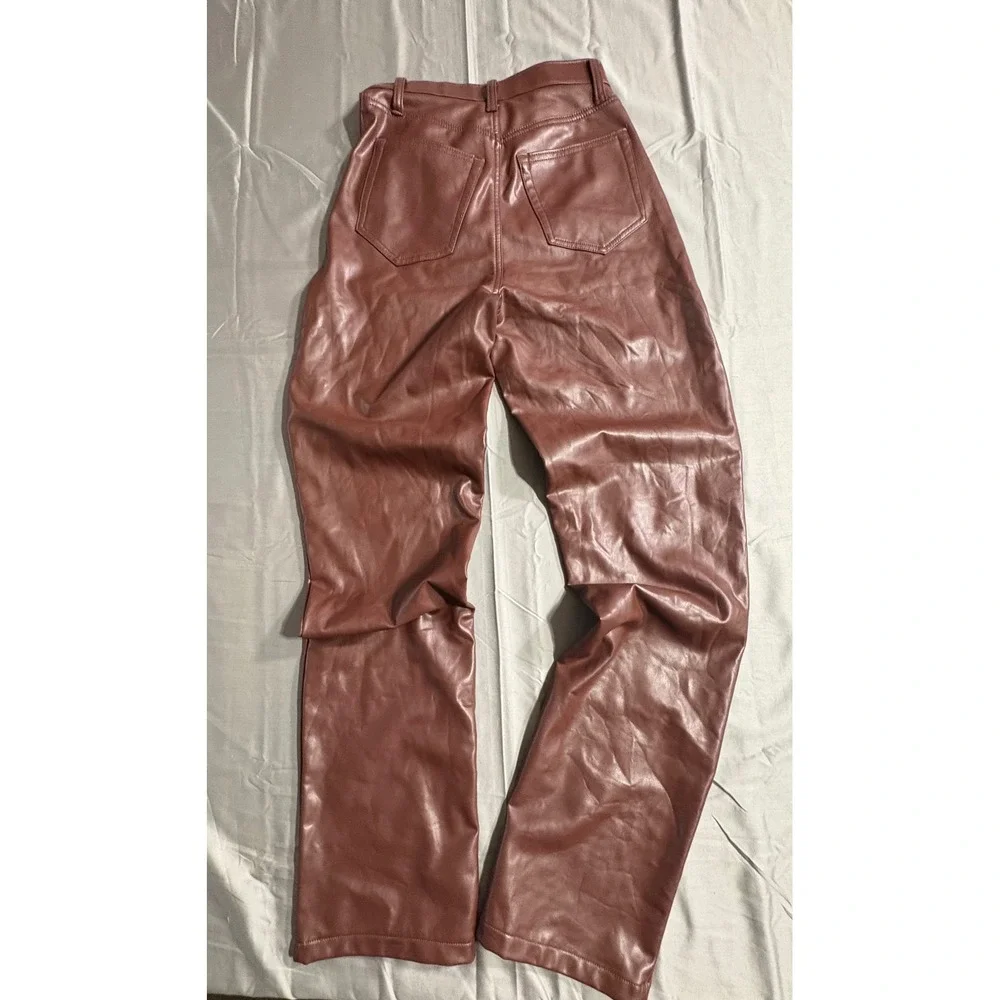 Abercrombie Curve Love 90s Straight Ultra High Rise Vegan Leather Pants Brown 25